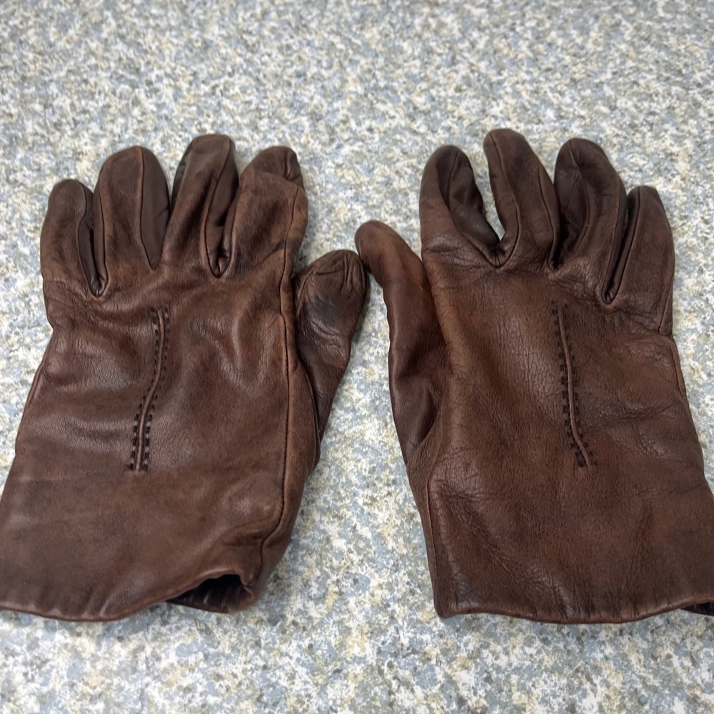 Vintage Brown Leather Gloves Size 7.5 Lambskin Fleece Lined Style 88505 Wintery